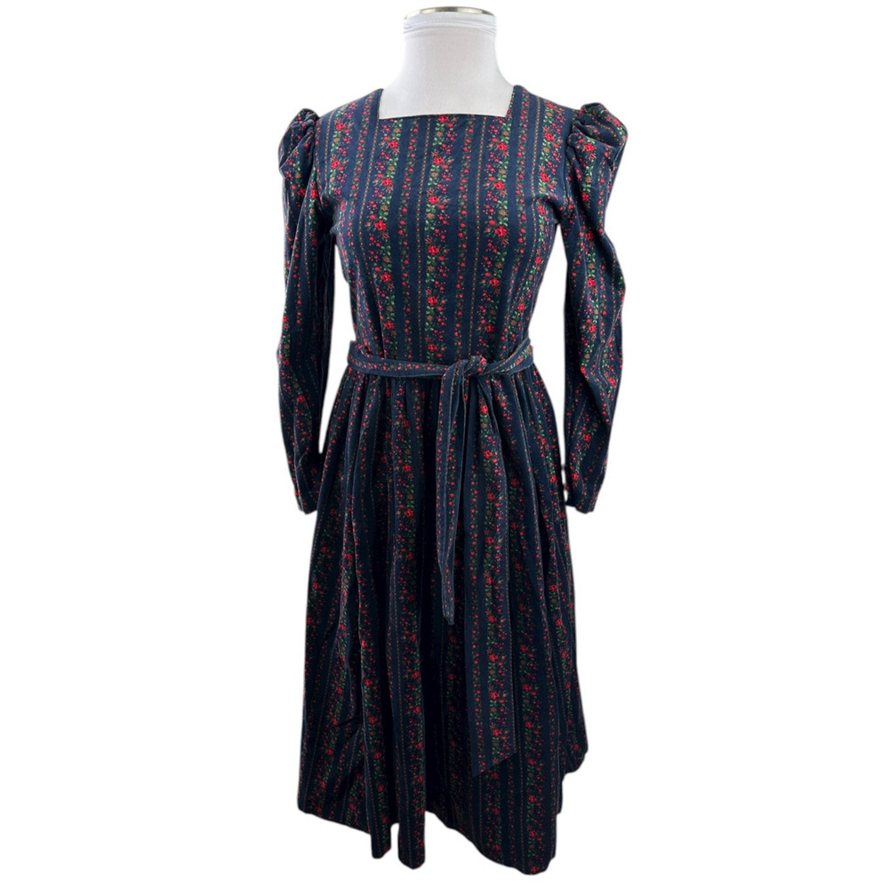 Vintage Laura Ashley Corduroy Square Neck Puff Sleeve Dress Cottagecore Prairie - Picture 3 of 16